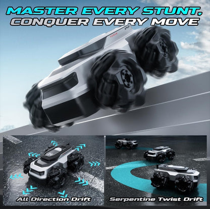 Amphibious RC Stunt Car: 4WD Waterproof Remote Control Truck with 360° Spins, All-Terrain Dual Tires, & 2 Rechargeable Batteries – 1:64 Scale Gift for Kids